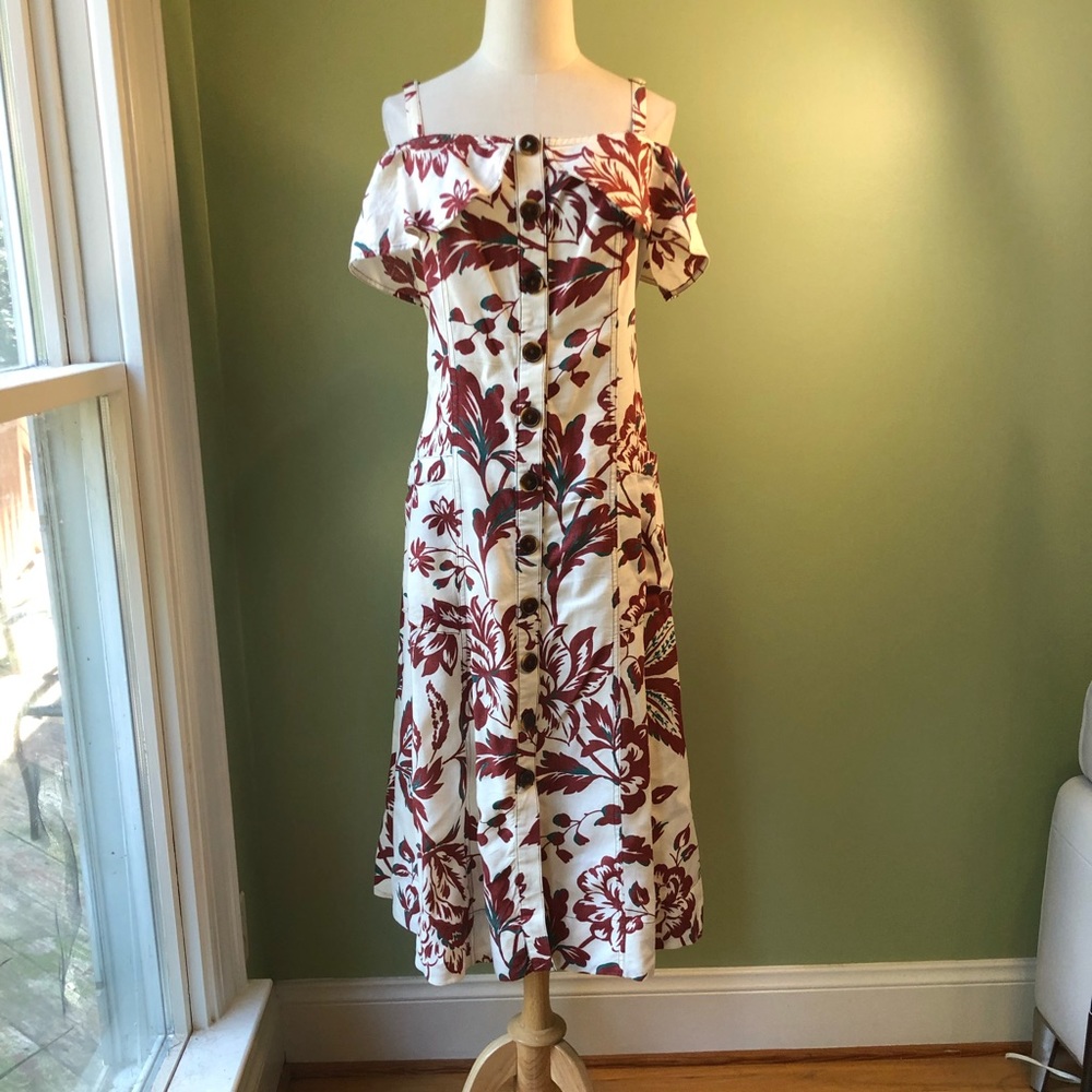 Anthropologie Off Shoulder Floral Print Midi Dress - Size 6